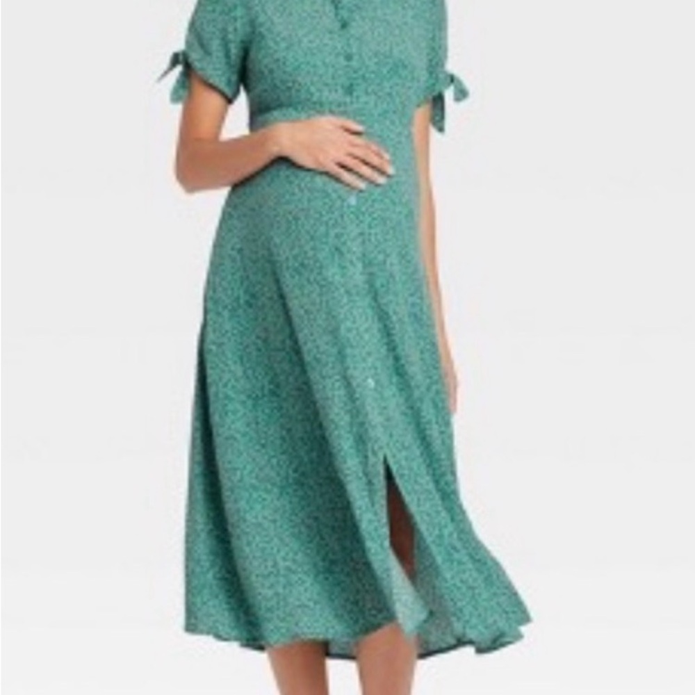 Hatch Teal Green Floral Midi Dress